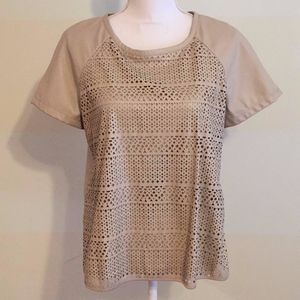 Calvin Klein taupe faux leather cutout top